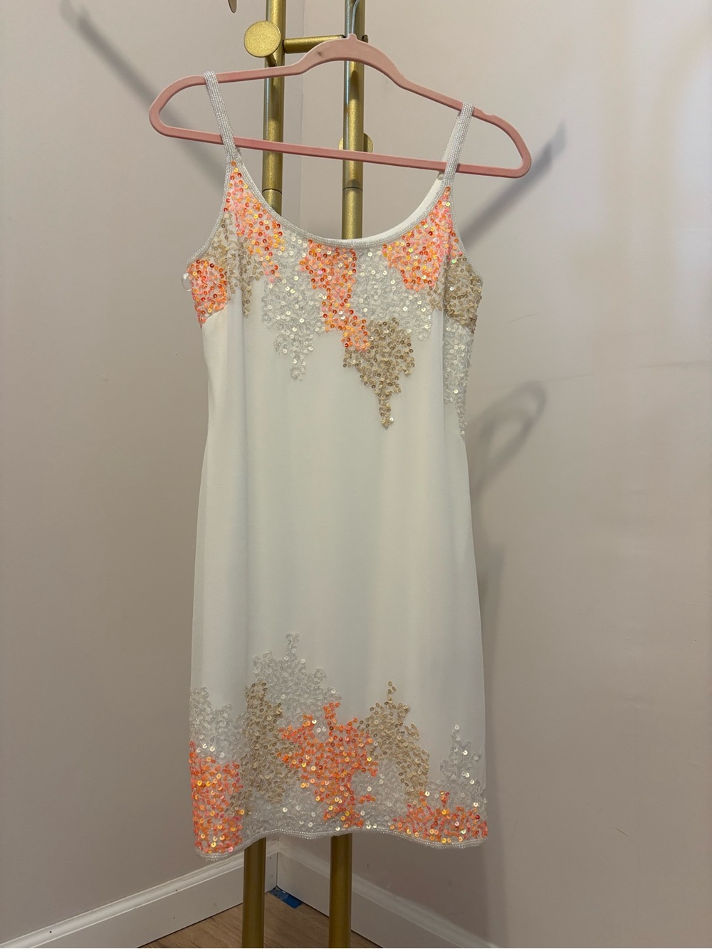 White Sequin Embellished Slip Dress - Elegant Evening Dress